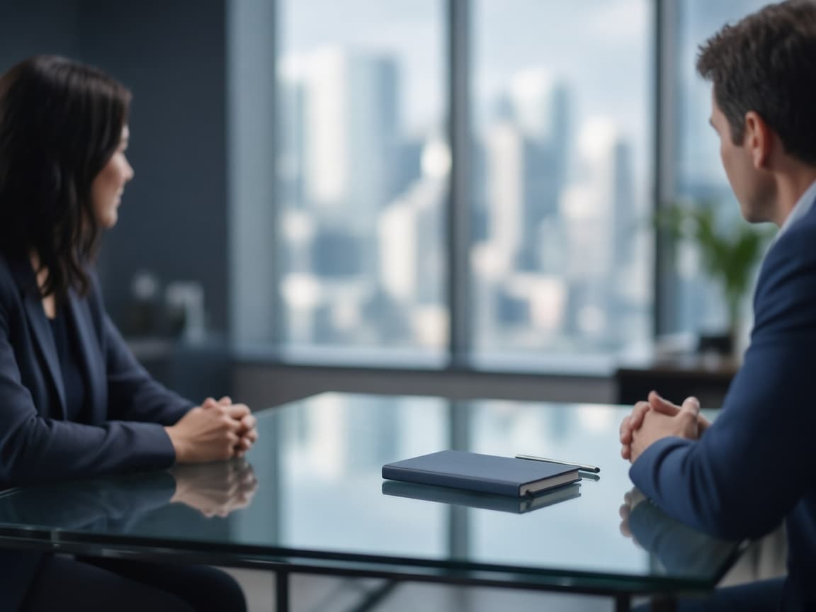 Professional interview conversation in a bright office